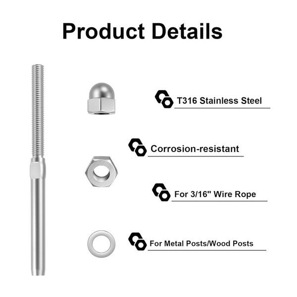 10 Pcs 3/16" Single Shank Ball Swage Fittings – 316 Stainless Steel, Cable Terminal