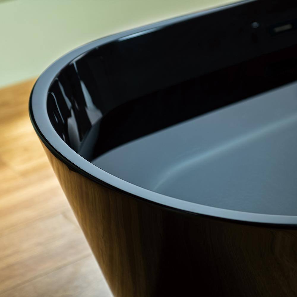67'' Glossy Black Acrylic Freestanding Soaking Bathtub
