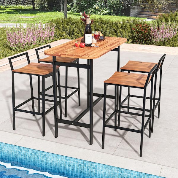 Gymax Patio Table and Chair Set 5-Piece Acacia Wood Outdoor