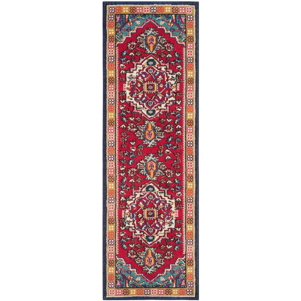 Boho-Chic Red & Turquoise Floral Synthetic Runner Rug - 2'2" x 6'