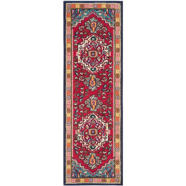 SAFAVIEH Monaco Red/Turquoise 2 ft. x 6 ft. Border Runner Rug