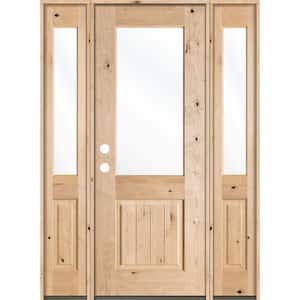 60 in. x 96 in. Rustic Alder Half Lite Clear Low-E V-Grooved Unfinished Wood Right-Hand Prehung Front Door/Sidelites
