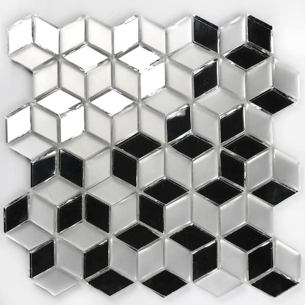 ABOLOS Art Deco Silver Diamond Mosaic 9.5 in. x 9.5 in. Multi Finish Glass Mirror Wall Tile (0.7 sq. ft./Sheet)