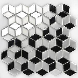 Art Deco Silver Diamond Mosaic 9.5 in. x 9.5 in. Multi Finish Glass Mirror Wall Tile (0.7 sq. ft./Sheet)