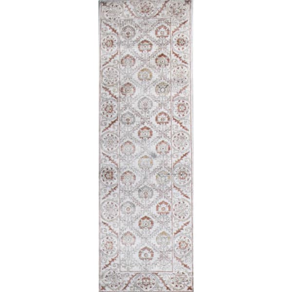 BASHIAN Ashland Ivory 3 ft. x 8 ft. (2 ft. 6 in. x 8 ft.) Floral Transitional Runner Rug