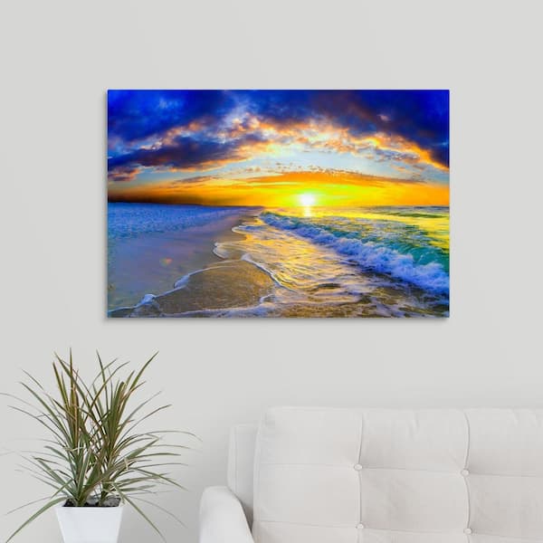 GreatBigCanvas Beautiful Orange Ocean Sunrise Waves Photography by Eszra  Tanner Canvas Wall Art 2528653_24_30x20 - The Home Depot