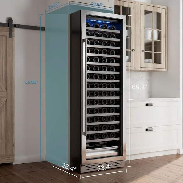 24 in. Single Zone 165-Bottle Wine Cooler Refrigerator Built-in /Freestanding in Stainless Steel (Right-Hinged)