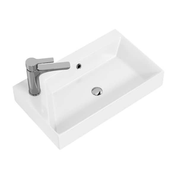 WS Bath Collections Energy 55 Vessel Rectangular Bathroom Sink in Glossy White with Single Faucet Hole