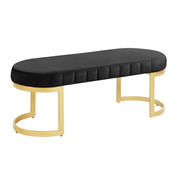 Morden Fort Black Upholstered Velvet Ottoman Bench Footrest for Entryway 19 in. D x 50 in. W x 18.5 in. H