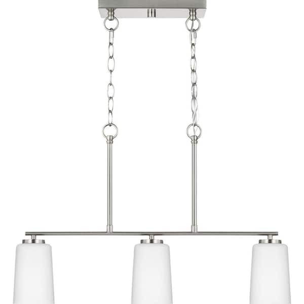 Adley Collection 3-Light Brushed Nickel Etched White Opal Glass New Traditional Linear Chandelier