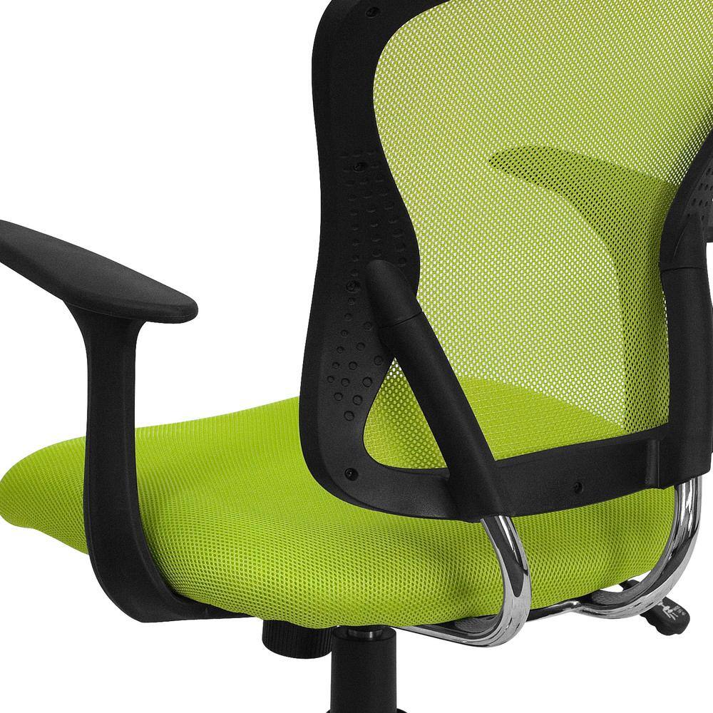 Ergonomic Mid-Back Green Mesh Task Chair with Fixed Metal Arms