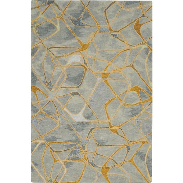 Nourison Symmetry Grey/Yellow 5 ft. x 8 ft. Abstract Contemporary Area Rug