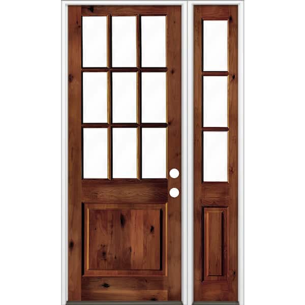 Krosswood Doors 50 in. x 96 in. Alder 2 Panel Left-Hand/Inswing Clear Glass Red Chestnut Stain Wood Prehung Front Door w/Right Sidelite