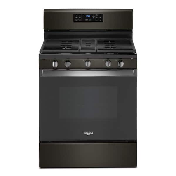 Whirlpool 30 in. 5.0 cu. ft. Gas Range with Fan Convection Cooking in Black Stainless