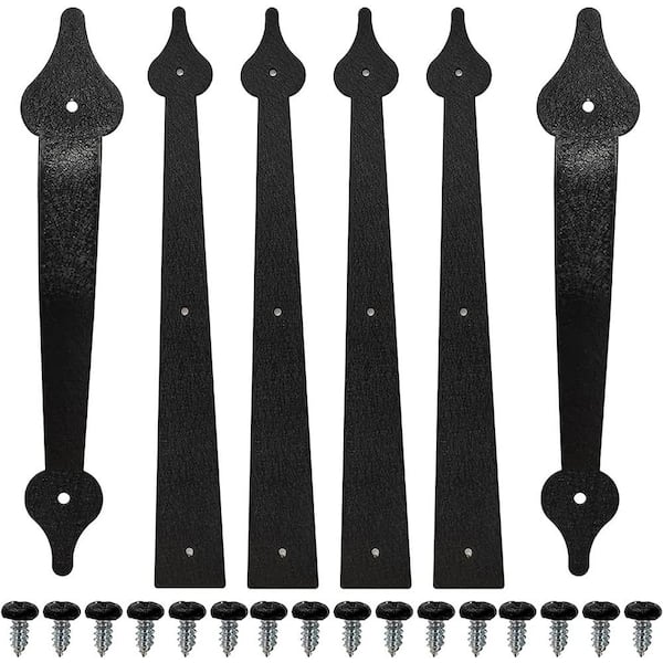 WINSOON Black Steel Decorative Garage Door Faux Hinges Handles Hardware Kit (6-Pieces)