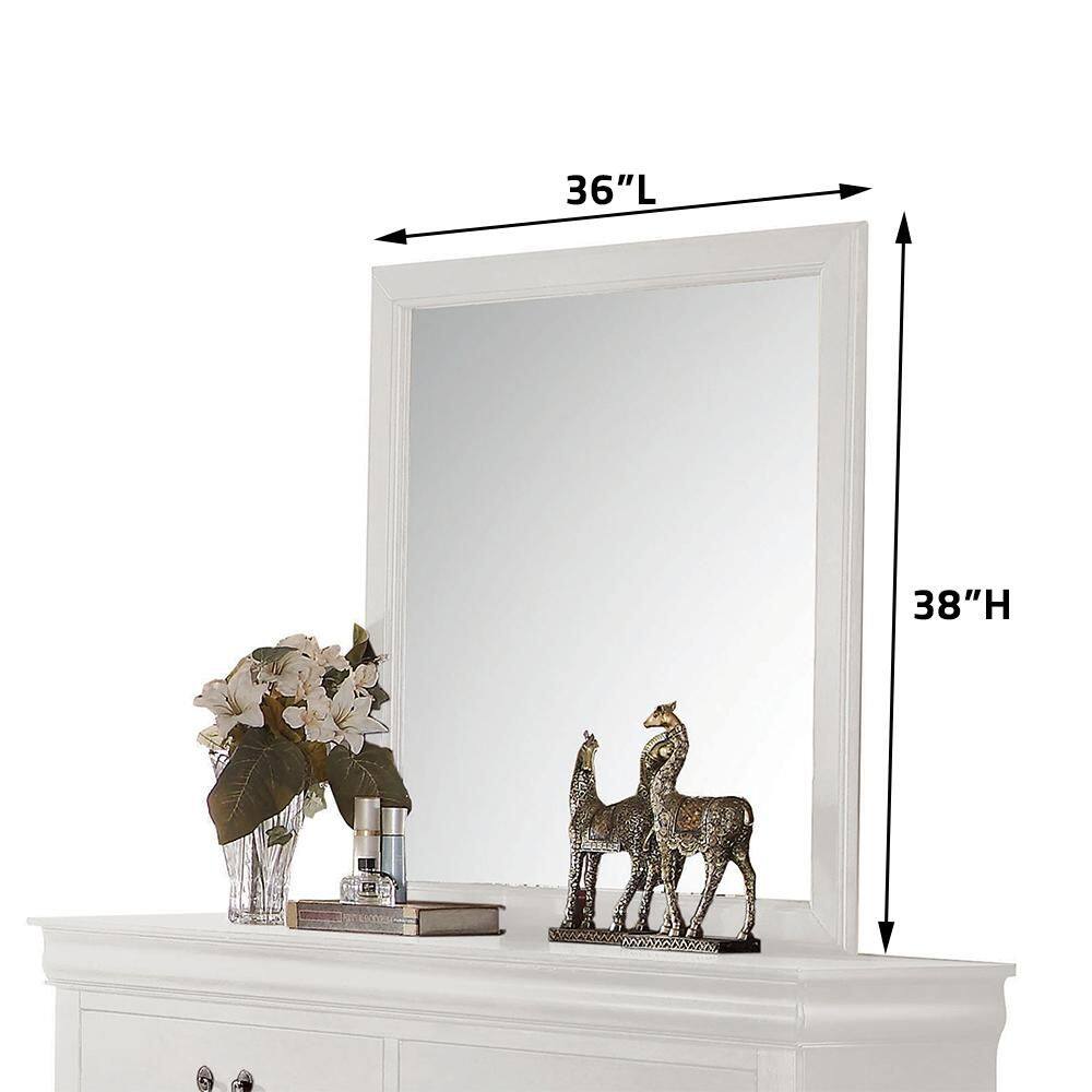 Luxurious Louis Philippe White Rectangular Wood Mirror