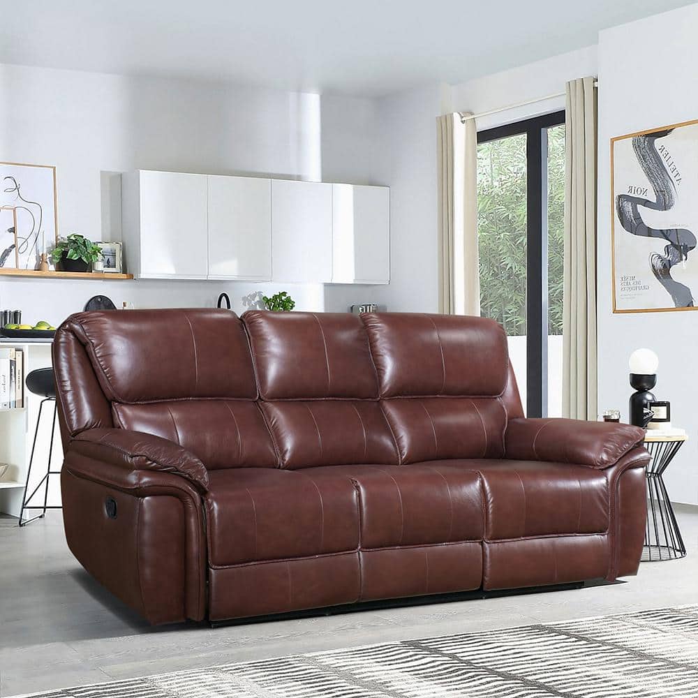 Brown Faux Leather Lawson Reclining Sofa with Wood Frame