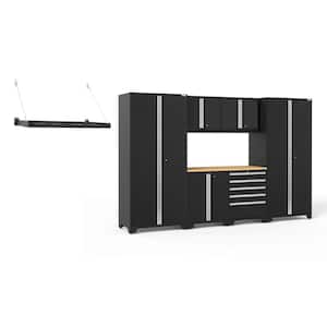 Pro Series 128 in. W x 84.75 in. H x 24 in. D 18-Gauge Steel Cabinet Set in Black (7-Piece)
