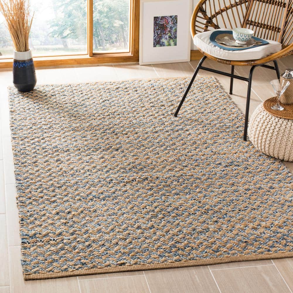 Coastal Charm Blue/Natural Hand-Knotted Jute Area Rug, 3' x 5'