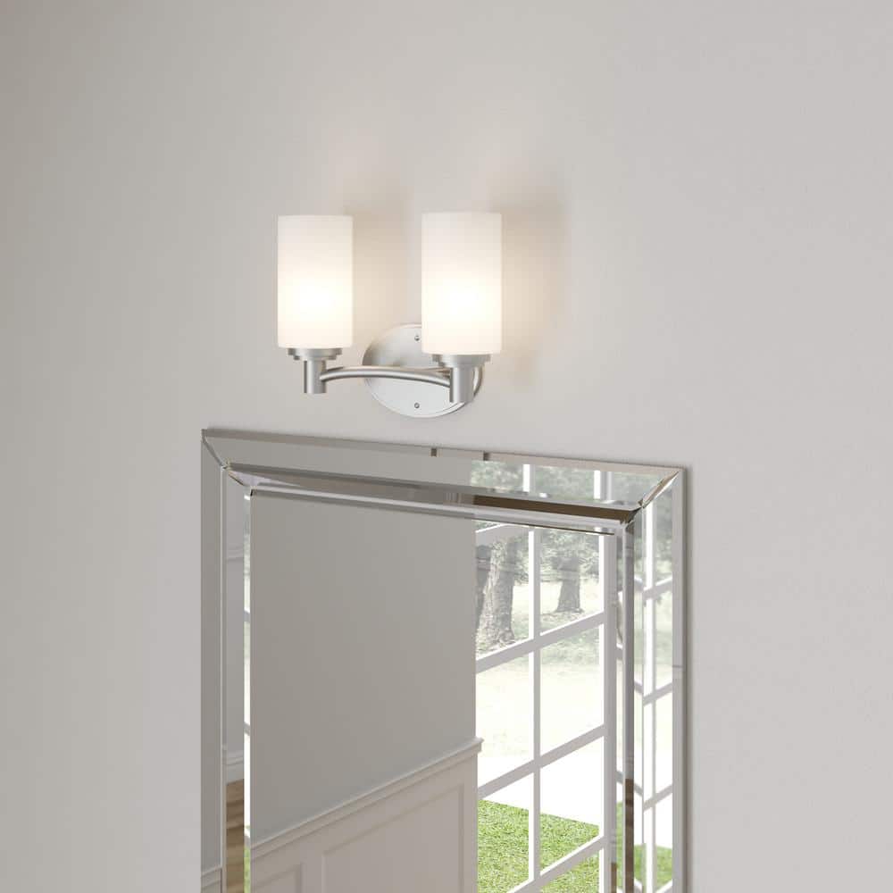 Elegant Brushed Nickel 2-Light Vanity Wall Sconce with Frosted Glass
