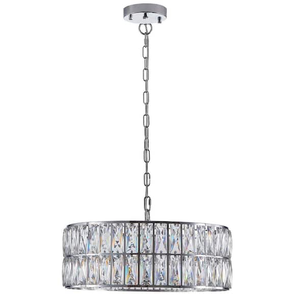 VEVETTA 6-Light Crystal Drum Chandelier Lighting with Silver Metal Frame for Living Room, Dining Room (Bulbs Not Included)