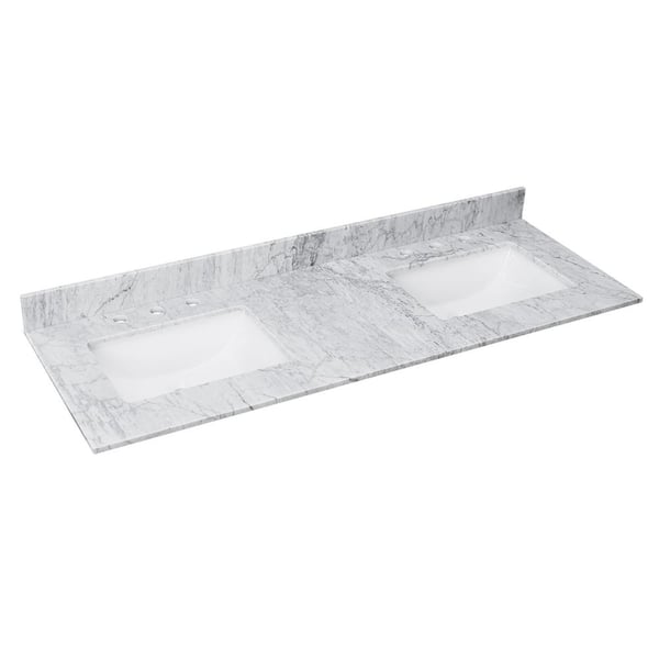 YASINU Curten 60 in. W x 22 in. D Natural Carrara Marble White Rectangular Double Sinks Bath Vanity Top in White