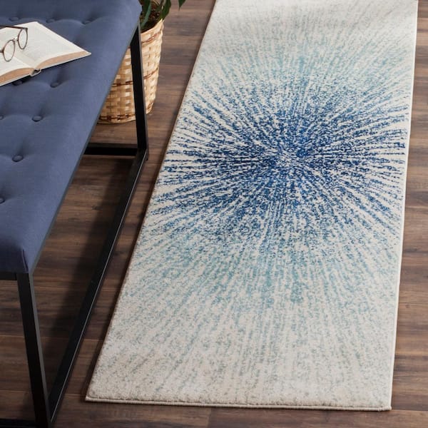 Evoke Royal/Ivory 2 ft. x 9 ft. Sunburst Runner Rug