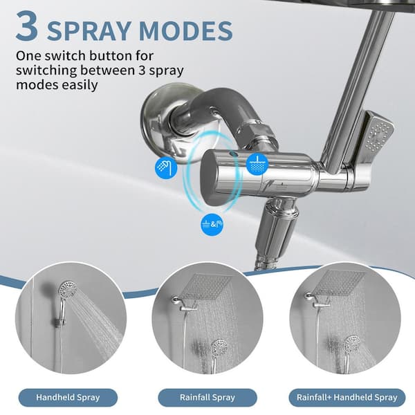 Rainfull 10 in. 9-Spray Patterns Dual Wall Mount Dual Shower Heads and Handheld Shower Head 2.5GPM in Polished Chrome