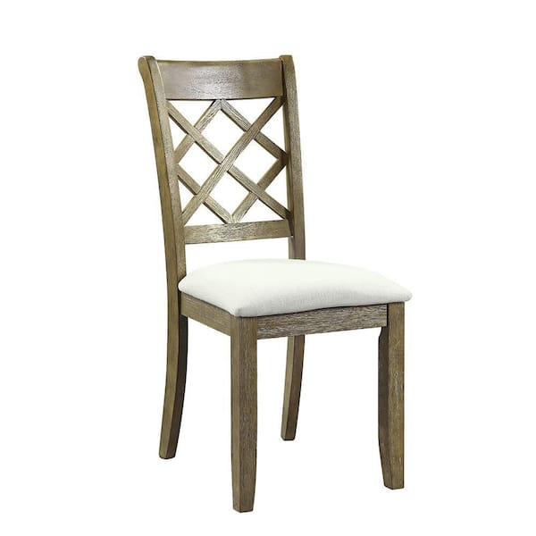 Unbranded Karsen Side Chair (Set-2) in Beige Linen and Rustic Oak Finish