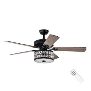 Daphne 52 in. Indoor Matte Black Glam Reversible Ceiling Fan with Crystal Light Kit and Remote Control