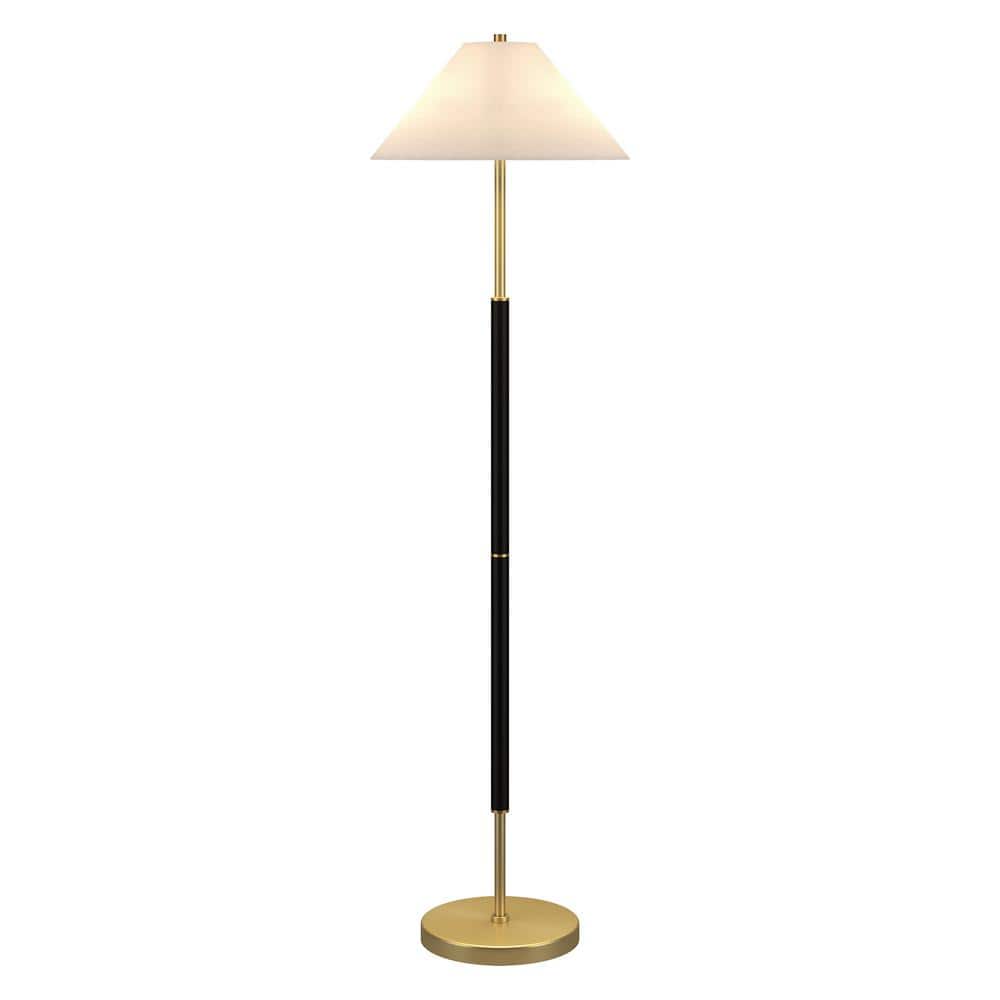 Simone 61.5 in. Matte Black/Brass Finish 2-Light Standard Floor Lamp with Fabric Shade price history on PriceWatchPro