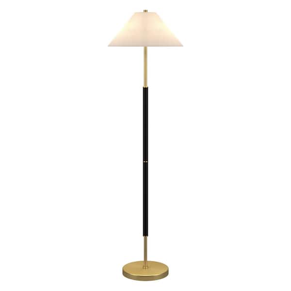 Meyer&Cross Simone 61.5 in. Matte Black/Brass Finish 2-Light Standard Floor Lamp with Fabric Shade