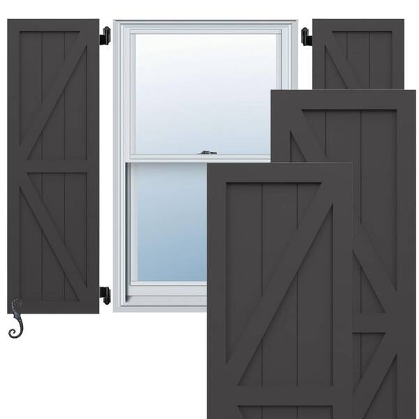 Ekena Millwork EnduraCore Two Equal Panel Farmhouse 15-in W x 74-in H Board and Batten Composite Shutters Pair in Shadow Mountain