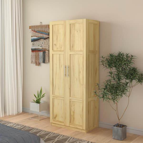 Mieres Oak Armoire Wardrobe, 2 Doors Bedroom Storage Cabinet with 3 Shelves (29.53W x 15.75 D x 70.87H), Brown