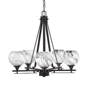 Ontario 22.75 in. 5-Light Dark Granite Geometric Chandelier for Dinning Room with Onyx Swirl Shades No Bulbs Included
