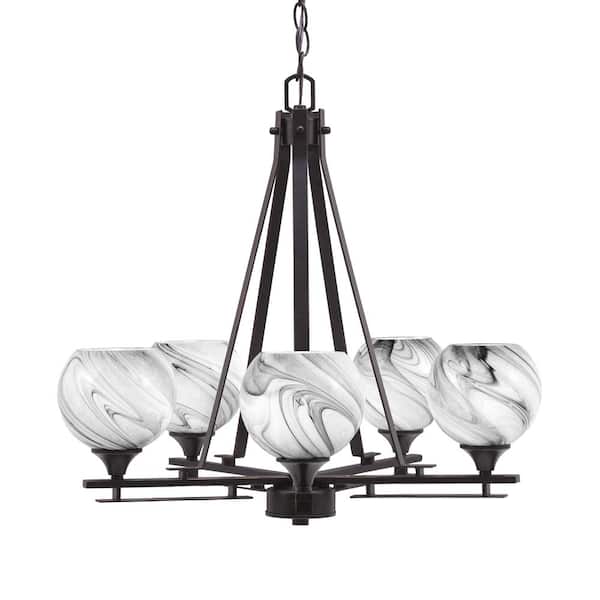 Unbranded Ontario 22.75 in. 5-Light Dark Granite Geometric Chandelier for Dinning Room with Onyx Swirl Shades No Bulbs Included