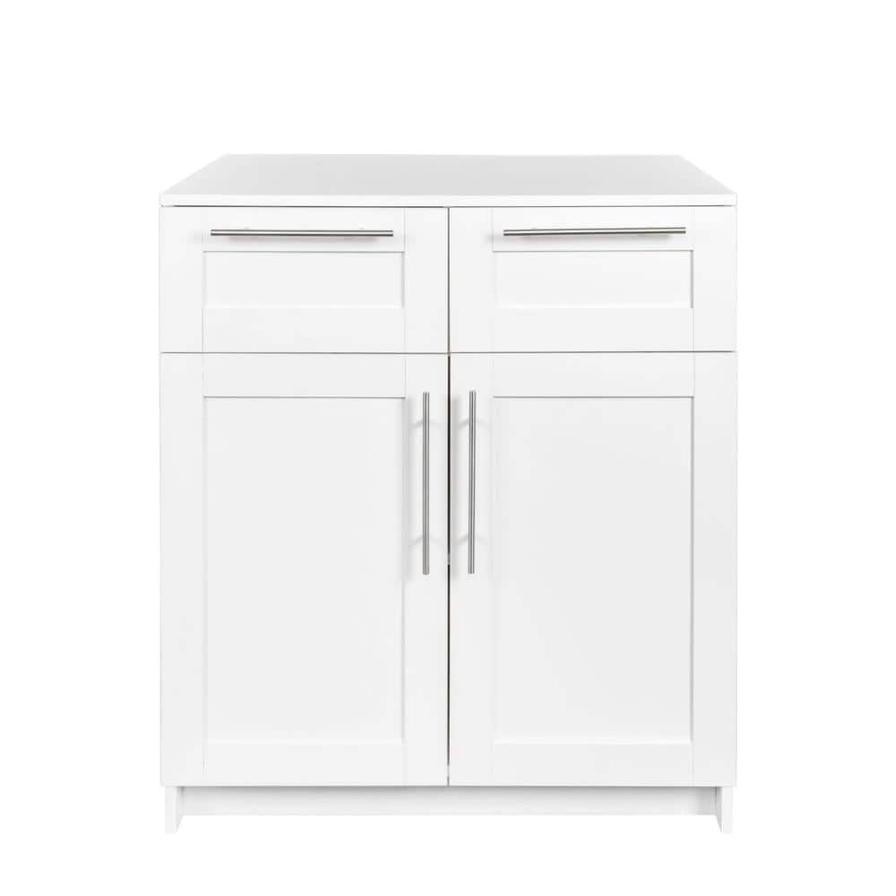 31.5 in. W x 23.62 in. D x 35.43 in. H Modern White Wood Linen with Drawers, Doors and
