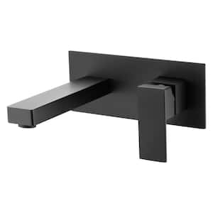 Modern Single Handle Wall Mounted Bathroom Faucet with Rough-in Valve in Matte Black