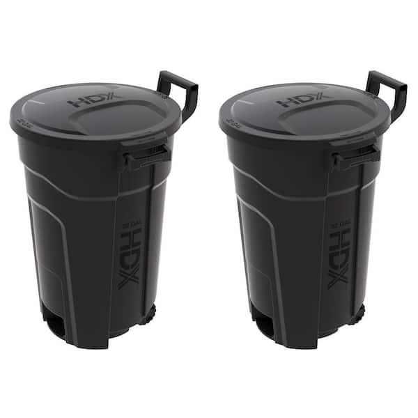 32 gal. Black Heavy Duty Outdoor Trash Can with Wheels and Domed Lid (2-Pack)