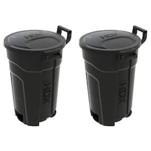 32 gal. Black Heavy Duty Outdoor Trash Can with Wheels and Domed Lid (2-Pack)