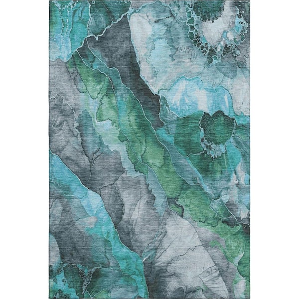 Mayfield Premium Machine Washable Abstract AMF1864 Teal 9 ft. x 12 ft. Area Rug