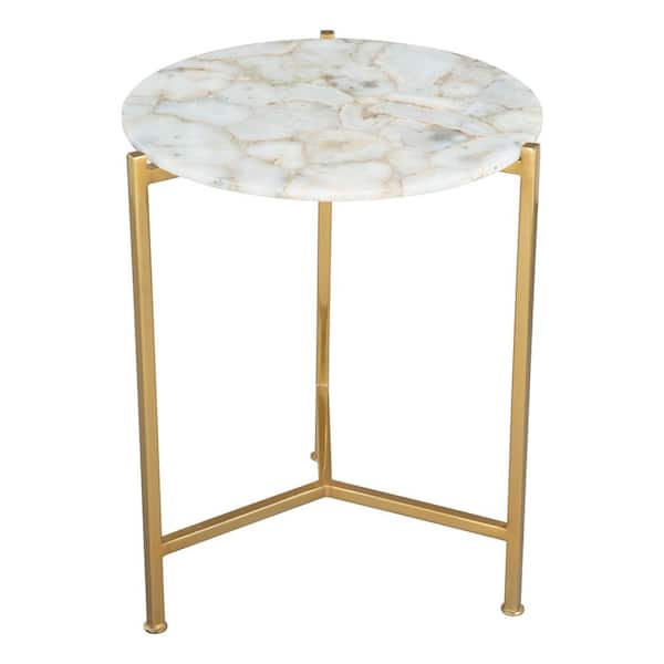 ZUO Haru 16.5 in.W White 20.1 in.H Round Agate End Table