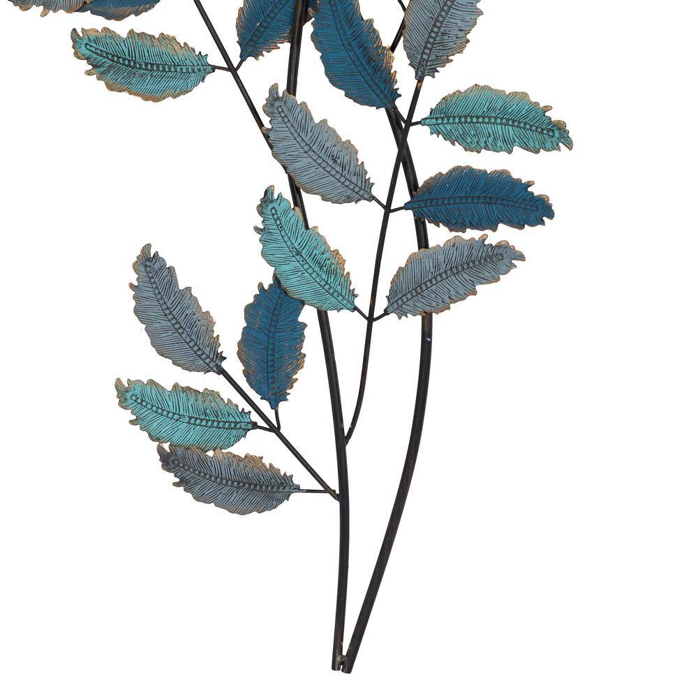Blue and Gold Metal Leaf Wall Sculpture