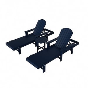 Altura 3-Piece Classic All Weather Adirondack Poly Reclining Outdoor Chaise Lounge Chair with Arms in Navy Blue