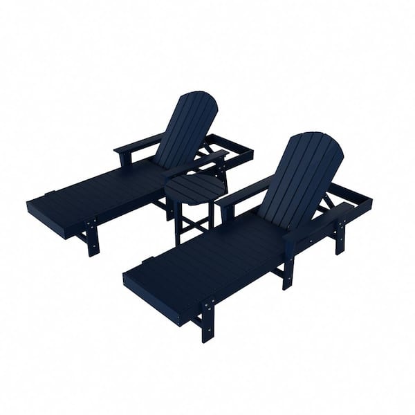 WESTIN OUTDOOR Altura 3-Piece Classic All Weather Adirondack Poly Reclining Outdoor Chaise Lounge Chair with Arms in Navy Blue