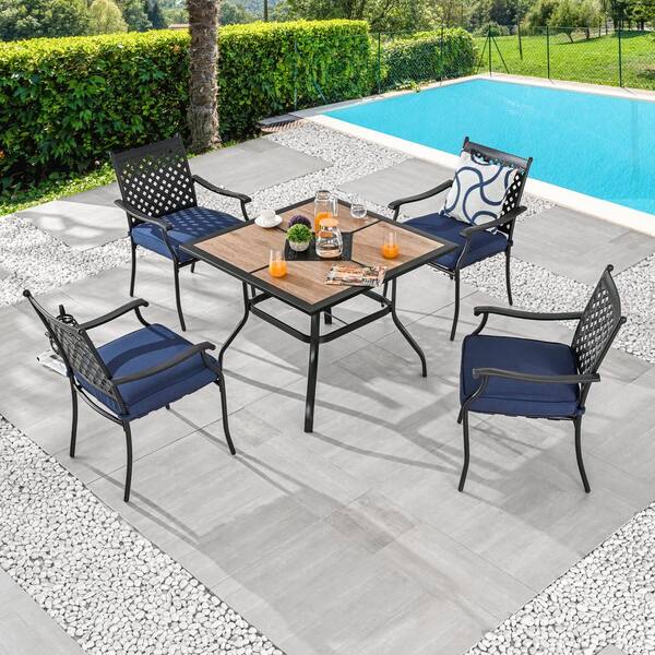 Patio Festival 5-Piece Metal Outdoor Dining Set with Blue Cushions