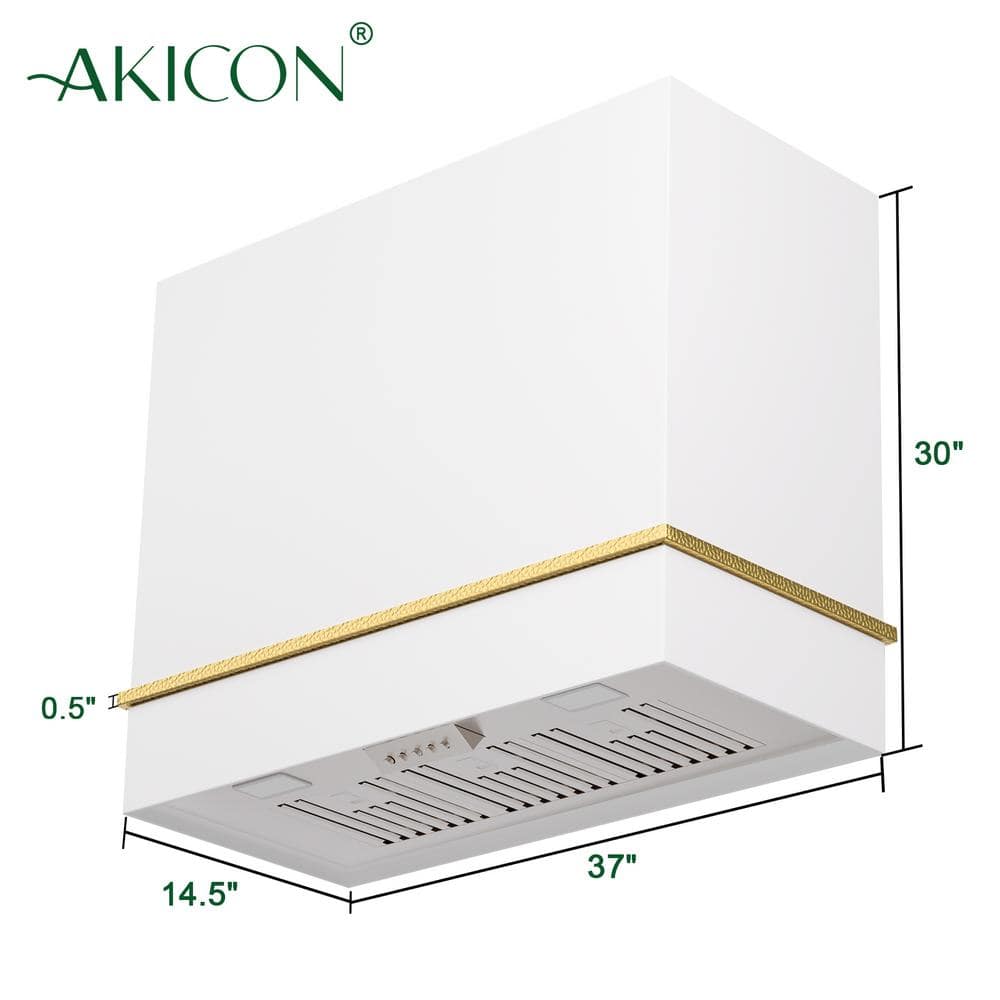 36-Inch White and Gold Stainless Steel Wall-Mounted Range Hood