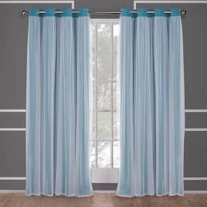 Catarina Turquoise Solid Lined Room Darkening Grommet Top Curtain, 52 in. W x 84 in. L (Set of 2)