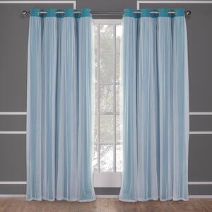 Catarina Turquoise Solid Lined Room Darkening Grommet Top Curtain, 52 in. W x 96 in. L (Set of 2)