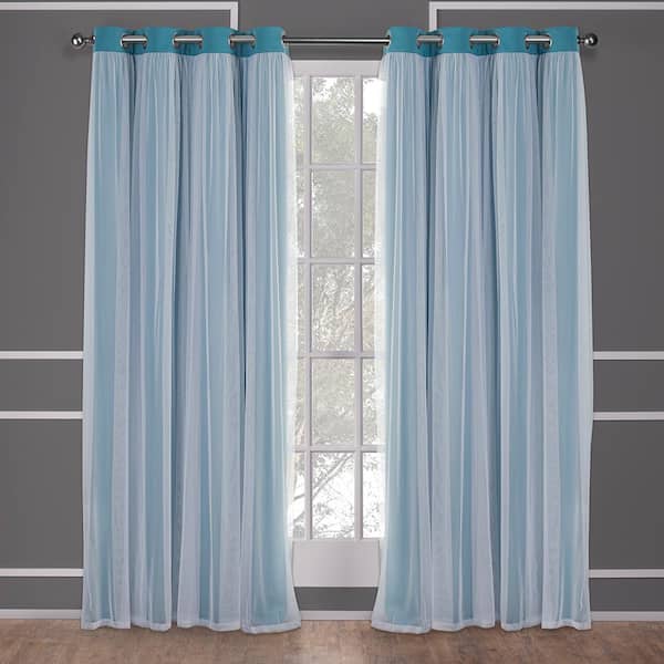 Turquoise Solid Grommet Sheer Curtain, Deep Turquoise Curtains